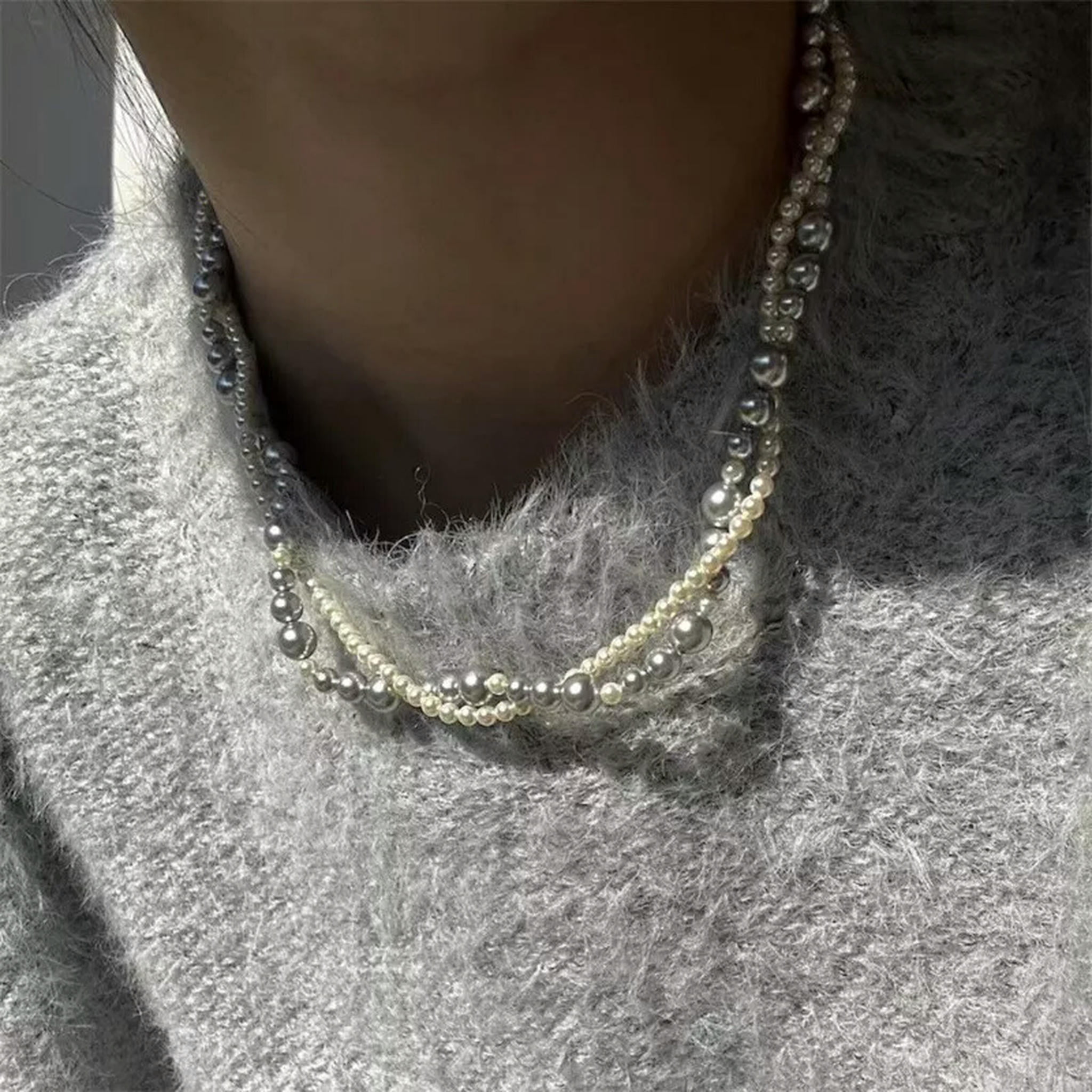 HOOUN Fashion Imitation Pearl Wrapped Necklace Double Layer Magnetic ...