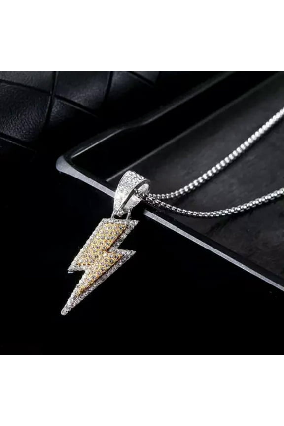 Fashion Jewelry Cubic Ziron Silver & Gold Lightning Bolt Pendant Necklace