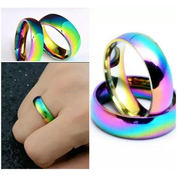 HOOUN Fashion Jewelry Ring Rainbow Stainless Steel Mens or Womens-9