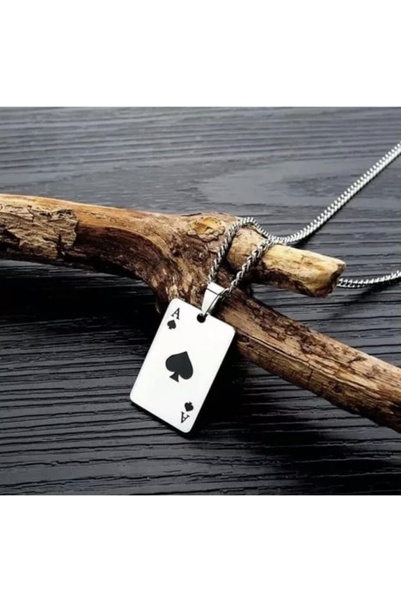 Fashion Jewelry Silver Ace Of Spades Poker Pendant Necklace Chain