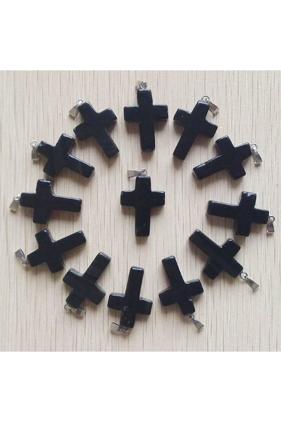 Fashion Natural Balck Onxy Stone Cross Charms Pendants 50pcs/lot Wholesale