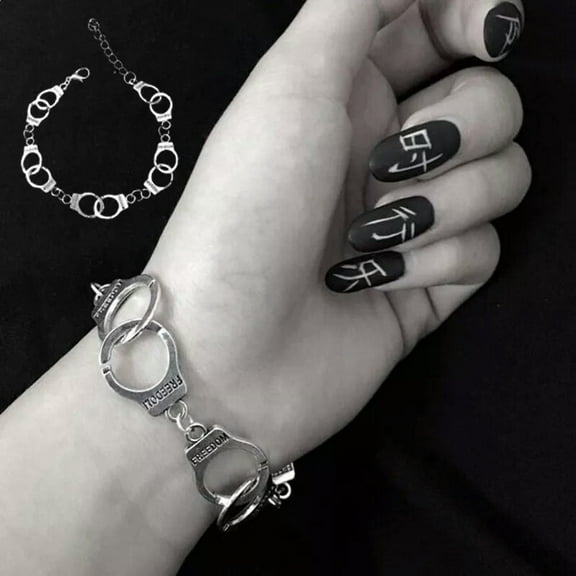 HOOUN Fashion Punk Freedom Handcuffs Bracelet Lover Couple Chain Bangle Jew-qy_