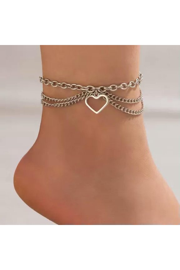 Fashion Retro Tassel Anklets Foot Ankle Chain 3D Snake Shell Heart Starfish 1782-Silver Heart