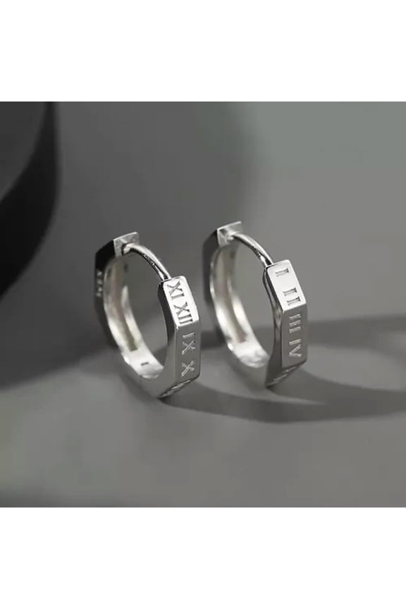 Fashion Round Circle Copper Hoop Earrings Number Punk Style Huggie Ear Buckle-Silver