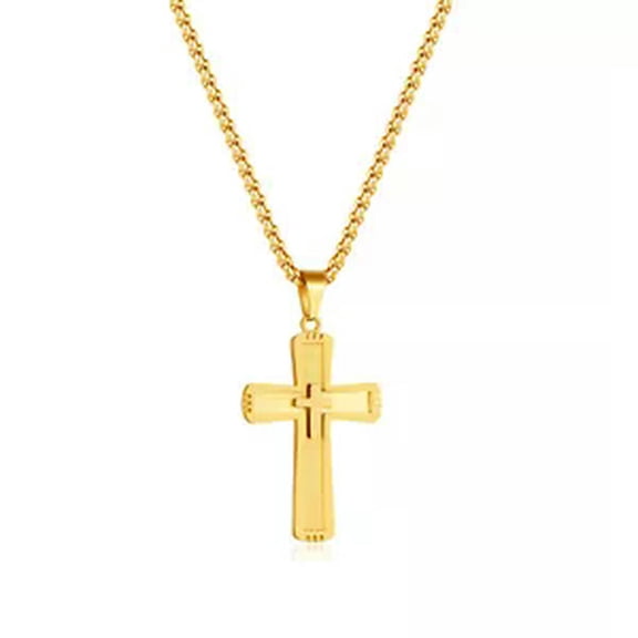 HOOUN Fashion Simple Classic Cross Pendant Necklace stainless steel Chain 24''-gold