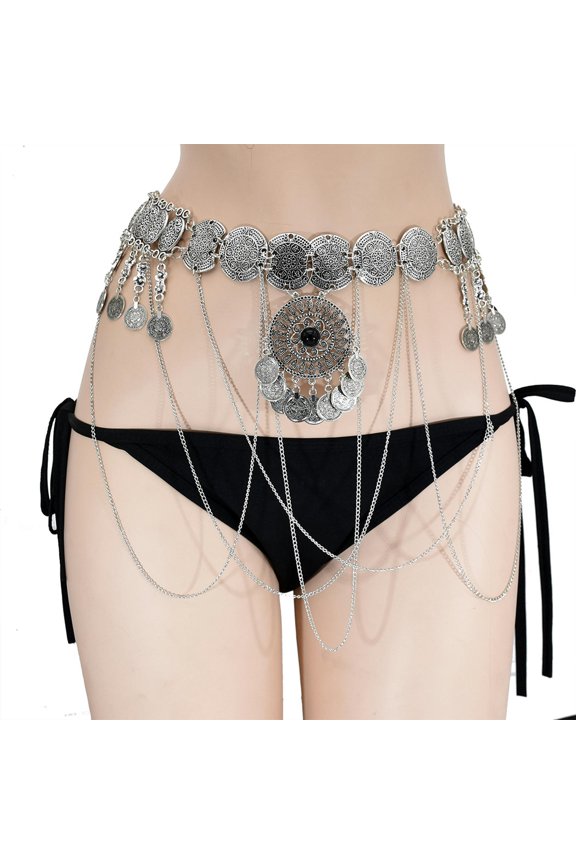 Fashion Tassel Waist Chain Exotic Belly Dance Beach Leisure Body Chain Belt-silvery