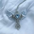 thumbnail image 1 of HOOUN Fashion Wings Cross Pendant Necklace Heart Crystal Choker Punk Jewelry Accessory-Light blue-, 1 of 7