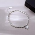 thumbnail image 1 of HOOUN Fashion Woman's S925 Sterling Silver Love-Heart Bead Oval Chain Bracelet Bangle, 1 of 4