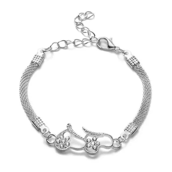 HOOUN Fashion Women 925 Silver Crystals Bracelet Butterfly Cross Evil Eye Love 0960-7