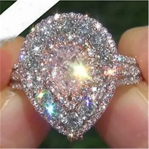 HOOUN Fashion Women 925 Silver Jewelry Cubic Zircon Wedding Party Ring Size 6-10-8-#5