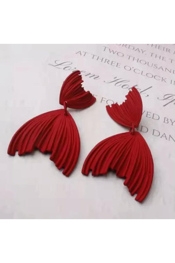 Fashion Women 925 Sterling Silver Earrings Mermaid Fish Fin Tail Ins Style 1543-Red