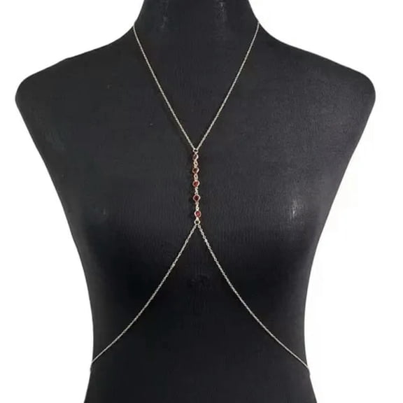 HOOUN Fashion Women Body Chain Crossover Harness Red Round Circle Necklace Waist 1712-Silver