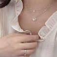 thumbnail image 1 of HOOUN Fashion Women Chain Jewelry Necklace Double Layer Crystal Butterfly Pendant 1066-Silver, 1 of 5