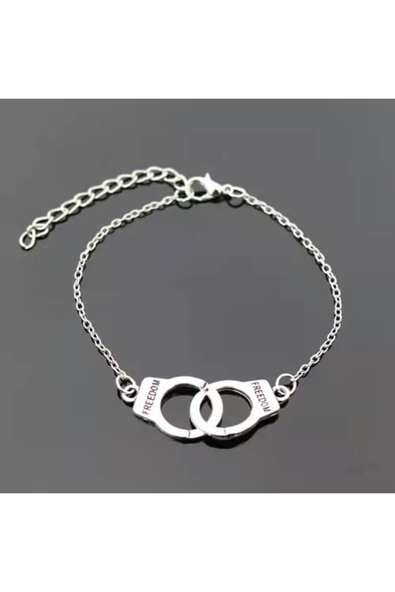 Fashion Women Creative Jewelry Bracelet Retro Handcuffs Freedom Wrist Chain 0570-Silver