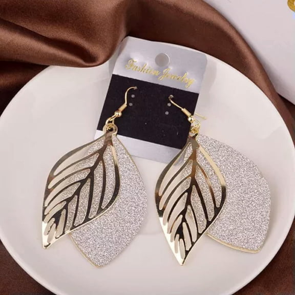 HOOUN Fashion Women Earrings Baroque Crystal Tassel Hollow Leaf Feather Fan Disc 2041-2-Gold