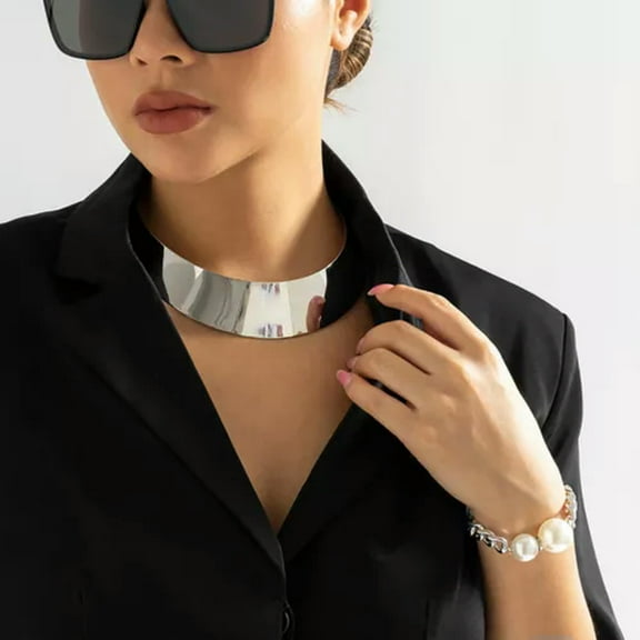 HOOUN Fashion Women Jewelry Gold Chunky Collar Statement Necklace-White K