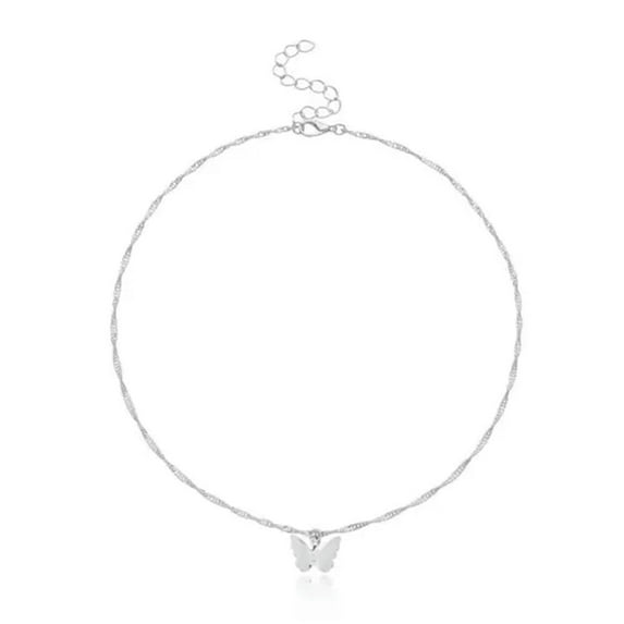 HOOUN Fashion Women Jewelry Necklace Vintage Carved Butterfly Pendant Wavy Chain 0628-Silver