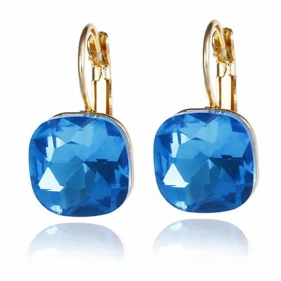 HOOUN Fashion Women Rhinestone Crystal Gold Drop Earrings Square Dangle Earrings-blue