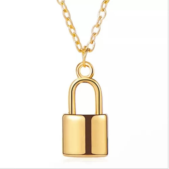HOOUN Fashion Women Silver Chain Crystal Padlock Lock Jewellery Pendant Necklace Gift-Gold