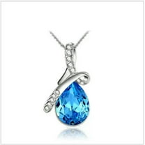 HOOUN Fashion Women Silver Chain Crystal Rhinestone Pendant Necklace Jewelry Gift-Blue