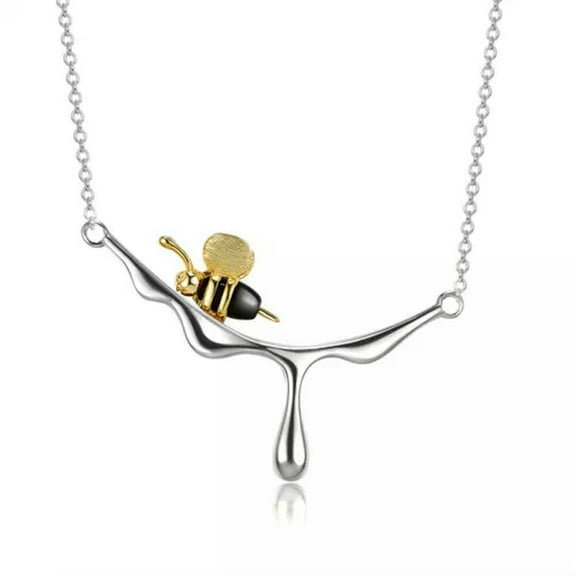 HOOUN Fashion Women Silver Chain Cute Bee Honey Drop Pendant Necklace Jewellery Gift-Silver