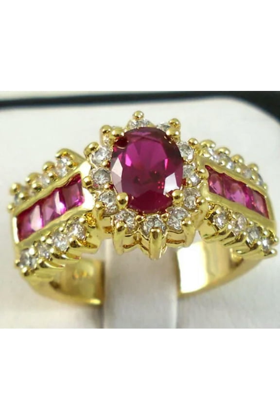 Fashion Women Wedding 925 Silver Cubic Zirconia Rings Jewelry Size 6-10-9-Red