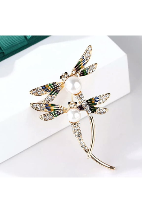 Fashion women crystal pearl animal dragonfly enamel brooch pin custome -qy_