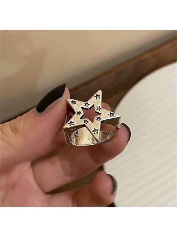 Female Index Open Finger Ring Metal Punk Pentagram Rings Trendy Jewelry Gift-Silver 1