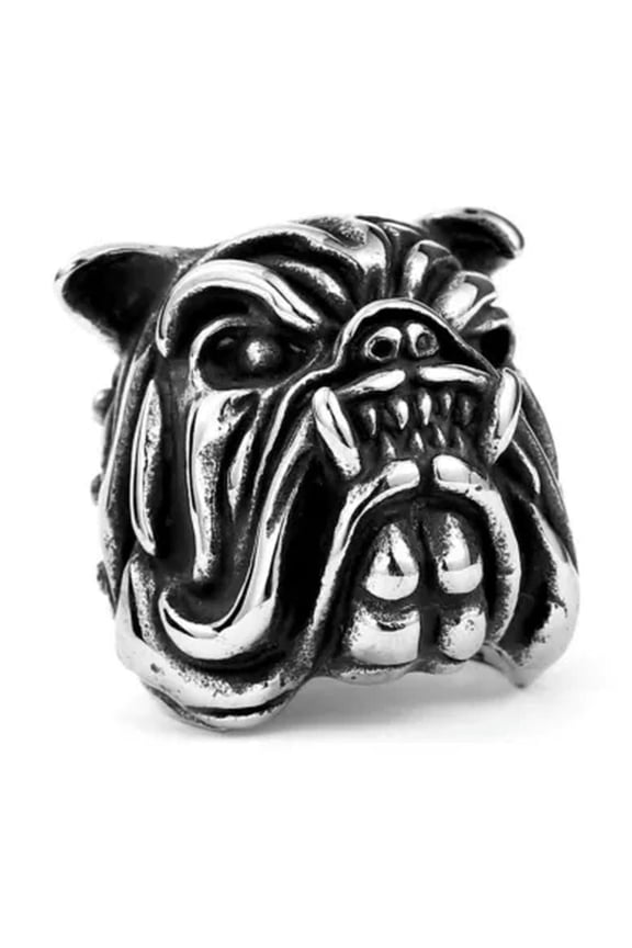 Ferocious Bulldog Ring Stainless Steel Men's Gothic Pet Dog Biker Ring Size 7-13-11