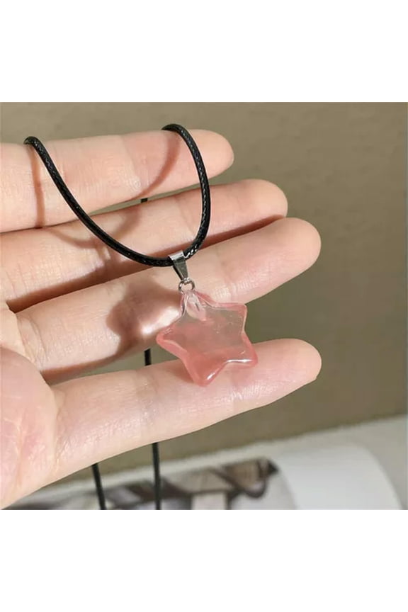 Five-pointed Star Shaped Pendant Natural Stone Pendant Necklace Fashion Jewelry-Pink
