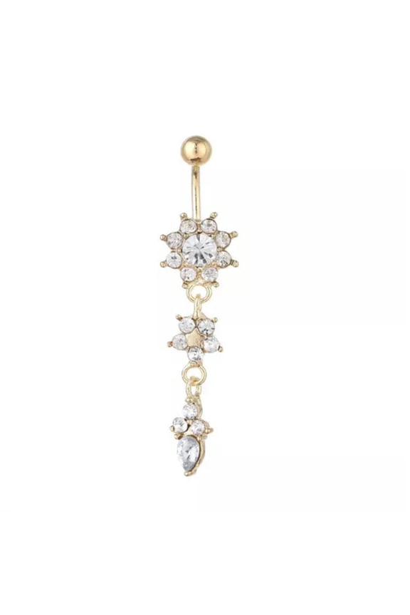 Flower Belly Button Bar Barbell Drop Dangle Body Piercing Navel Ring Bars Gift-Gold