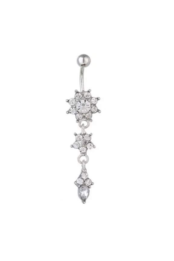 Flower Belly Button Bar Barbell Drop Dangle Body Piercing Navel Ring Bars Gift-Silver