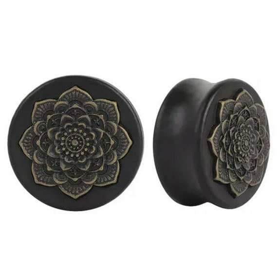 HOOUN Flower Wood Ear Plugs Flesh Tunnels Gauges Organic Double Flared Saddle RDR-qy_-10mm