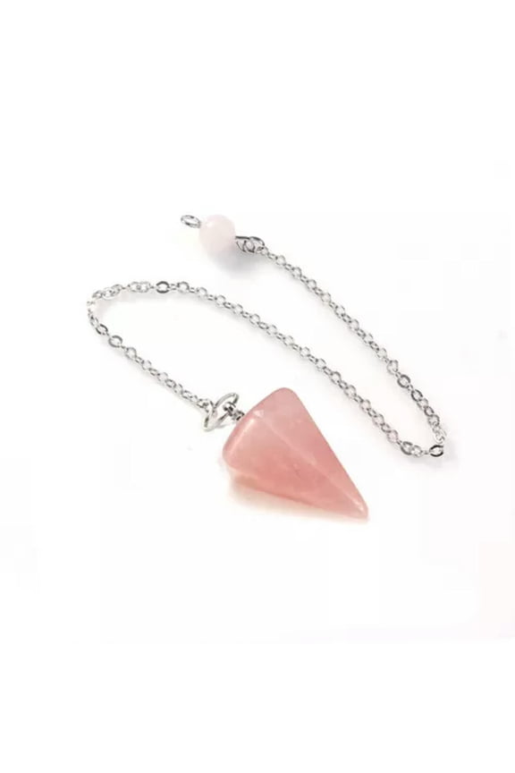 Flower of Life Dowsing Pendulum for Divination Cone Natural Crystal Pend-lq@-Bead chain-Pink