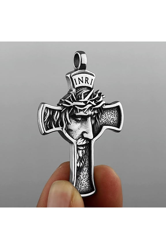 For Men Jesus Christ Face Crucifix Cross Pendant Necklace Christian Jewelry 24"