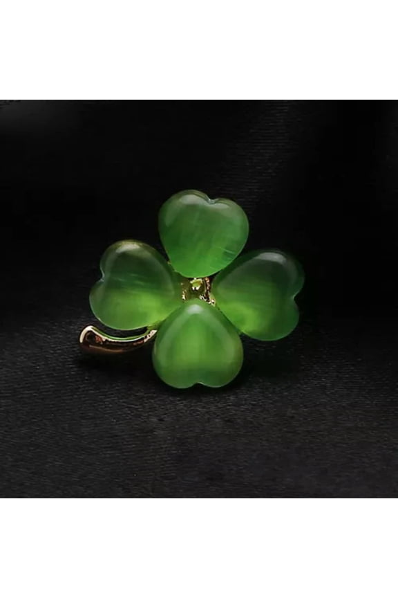 For Women Metal Shirt Lapel Pins Jewelry Gift Four Leaf Clover Lucky Brooches-Green