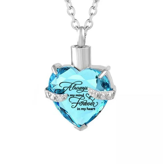 HOOUN Forever in My Heart Urn Necklace For Ashes Cremation Memorial Jewelry-Sky Blue