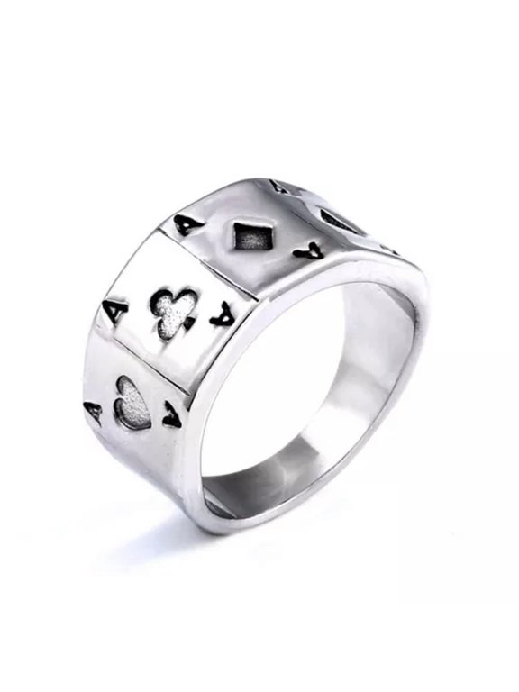 Four Ace Poker Lucky Ring Stainless Steel Men's Gothic Poker Card Ring Size 7-13-12
