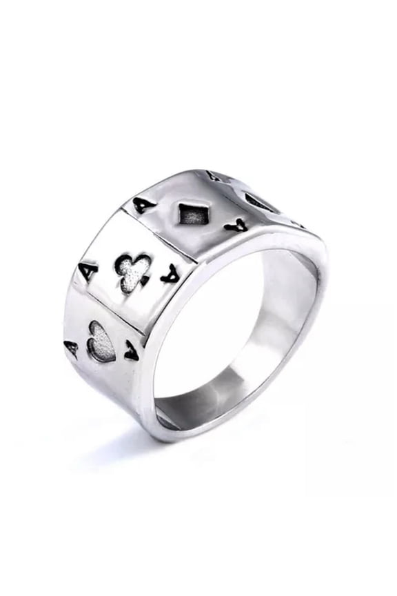 Four Ace Poker Lucky Ring Stainless Steel Men's Gothic Poker Card Ring Size 7-13-13
