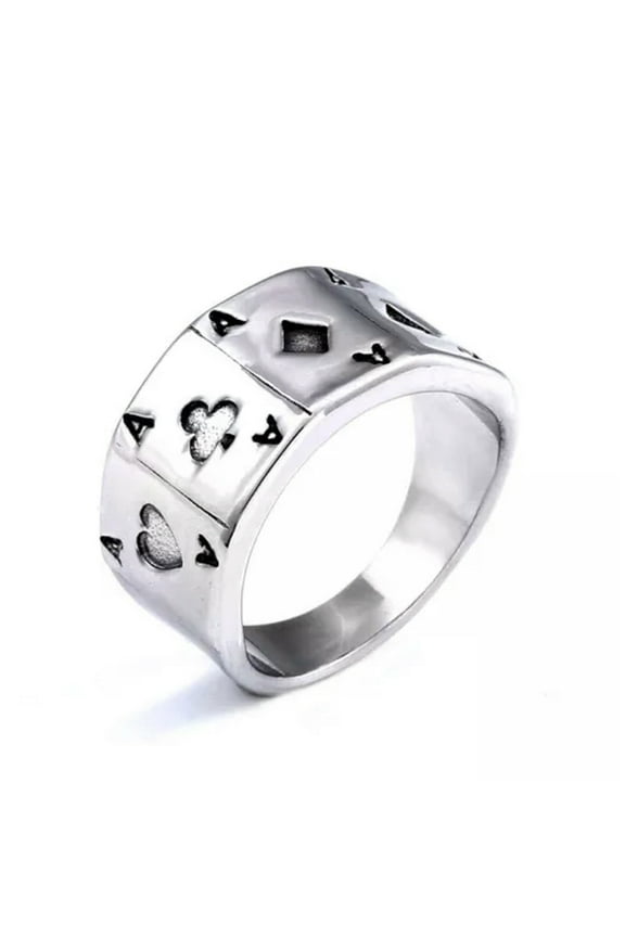Four Ace Poker Lucky Ring Stainless Steel Men's Gothic Poker Card Ring Size 7-13-9