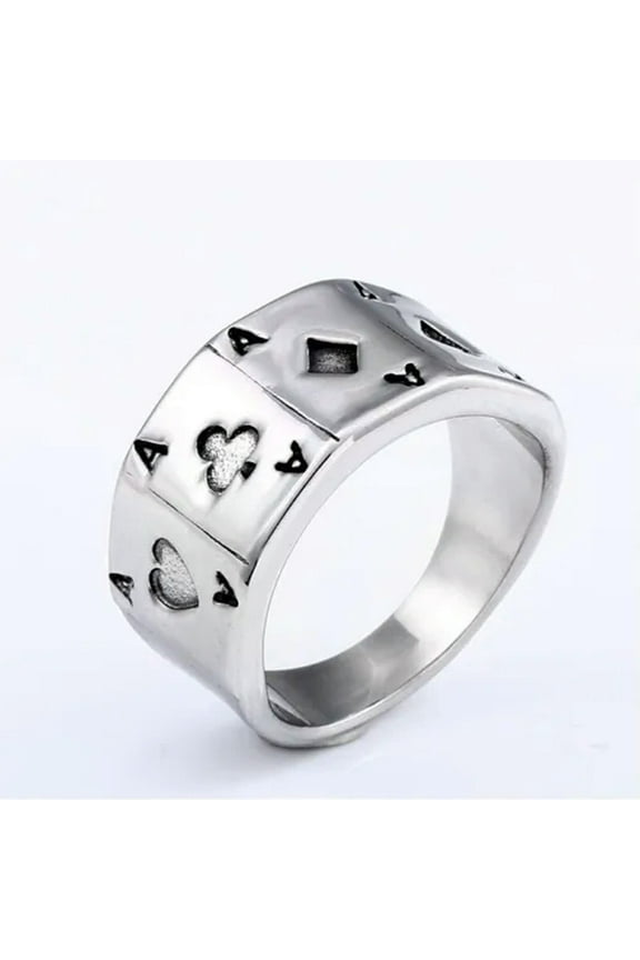 Four of Ace Poker Card Ring Stainless Steel Vintage Biker Punk Ring Lucky Band-10
