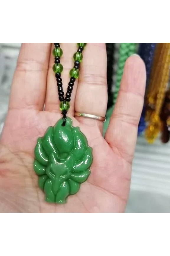 Fox Queen Necklace Nine-Tailed Fox Pendant Mid-Length Good Luck Necklace-_-Green-