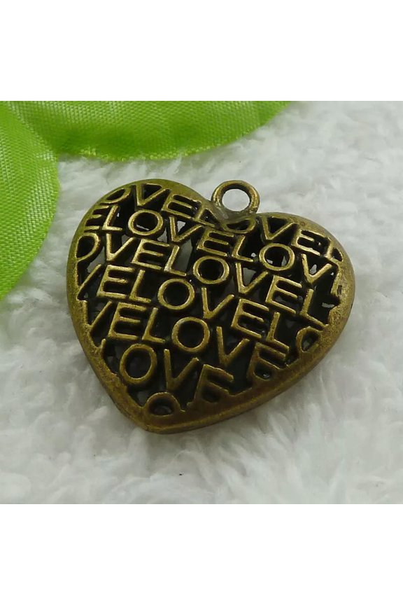 Free Ship 28 pcs bronze plated Love hollow out heart charms penant 35mm B1234