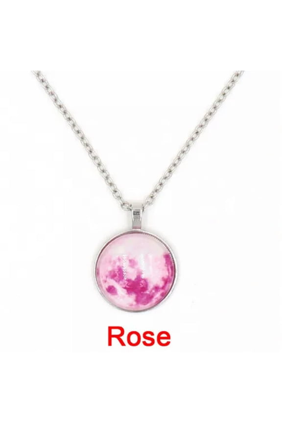 Full Moon Rising Moon Pendant Necklace Glow In The Dark Luminous Chain Women :yq-Rose