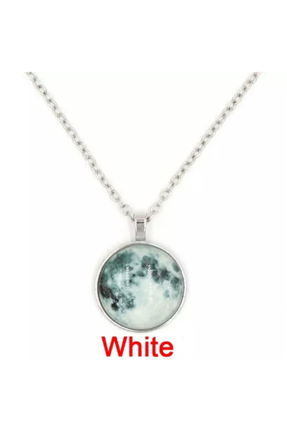 Full Moon Rising Moon Pendant Necklace Glow In The Dark Luminous Chain Women :yy-White
