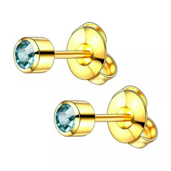 HOOUN Gem Earrings Ear Studs Stud Piercings Surgical Steel Pair Silver Rose Gold +-sea blue