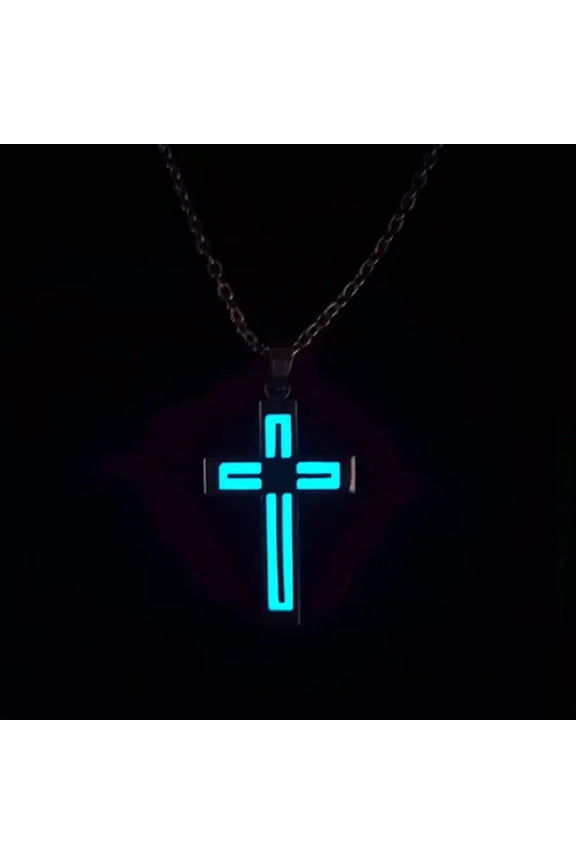 Glow In The Dark Cross Pendant Necklace Choker Stainless Steel Luminous Jewelry-1#Luminous Cross Pendant