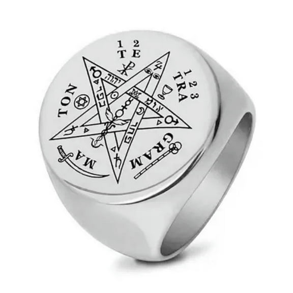 HOOUN God's Name Tetragrammaton Rings Stainless Steel Gothic Punk Magic Circle Ring-11