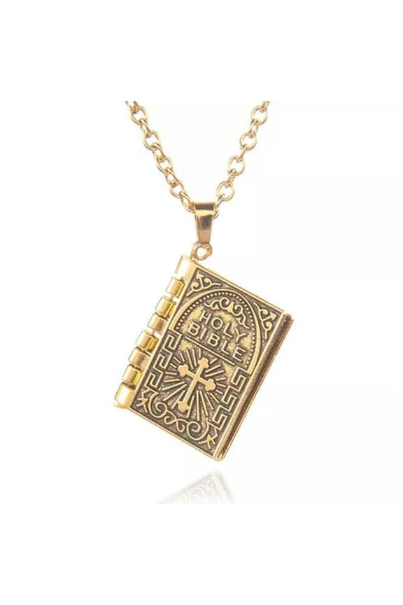 Gold Bible Pendant Lord's Prayer Necklace Christian Catholic Jewelry Men Women