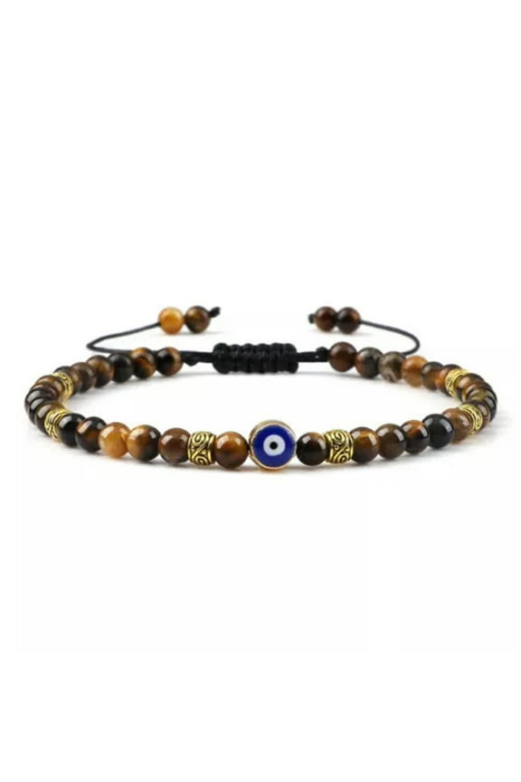 Gold Metal Spacer Turkish Evil Eyes Braid Bead Stone Bracelets Jewelry Gift 4mm-yellow tiger eye